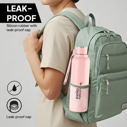 CELLO Puro Steel-X Benz 900 | Leak Proof| Wide Mouth & Easy to Open | Insulated Inner Steel Water Bottle | 650ml | Peach