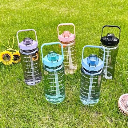 2 L Capacity Belt Straw Transparent Motivational Water Bottles|Time Marker Leak Proof&Break-Proof|Best Usage For Office/School/Gym/Travel Bottle|Bpa-Free Fitness Sports Bottle (Purple)