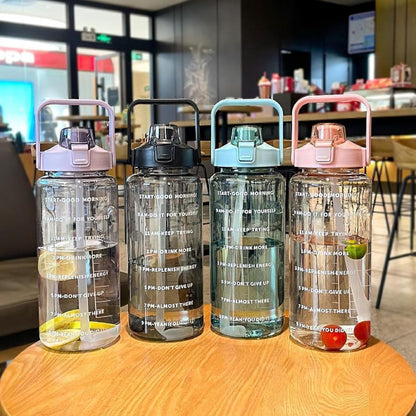 2 L Capacity Belt Straw Transparent Motivational Water Bottles|Time Marker Leak Proof&Break-Proof|Best Usage For Office/School/Gym/Travel Bottle|Bpa-Free Fitness Sports Bottle (Purple)