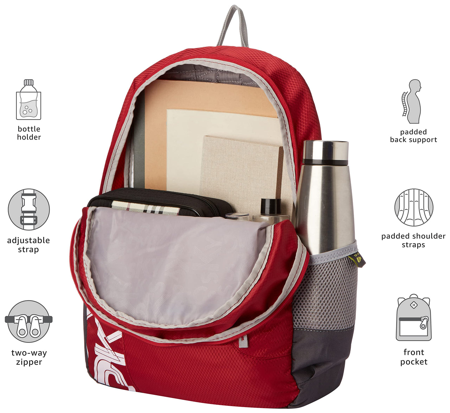 Skybags Casual Backpack 28L, 2 Main Compartments, Bottle Pocket, Front Pocket, Padded Shoulder Strap