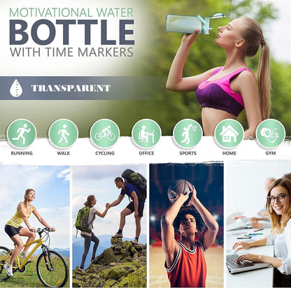 2 L Capacity Belt Straw Transparent Motivational Water Bottles|Time Marker Leak Proof&Break-Proof|Best Usage For Office/School/Gym/Travel Bottle|Bpa-Free Fitness Sports Bottle (Purple)