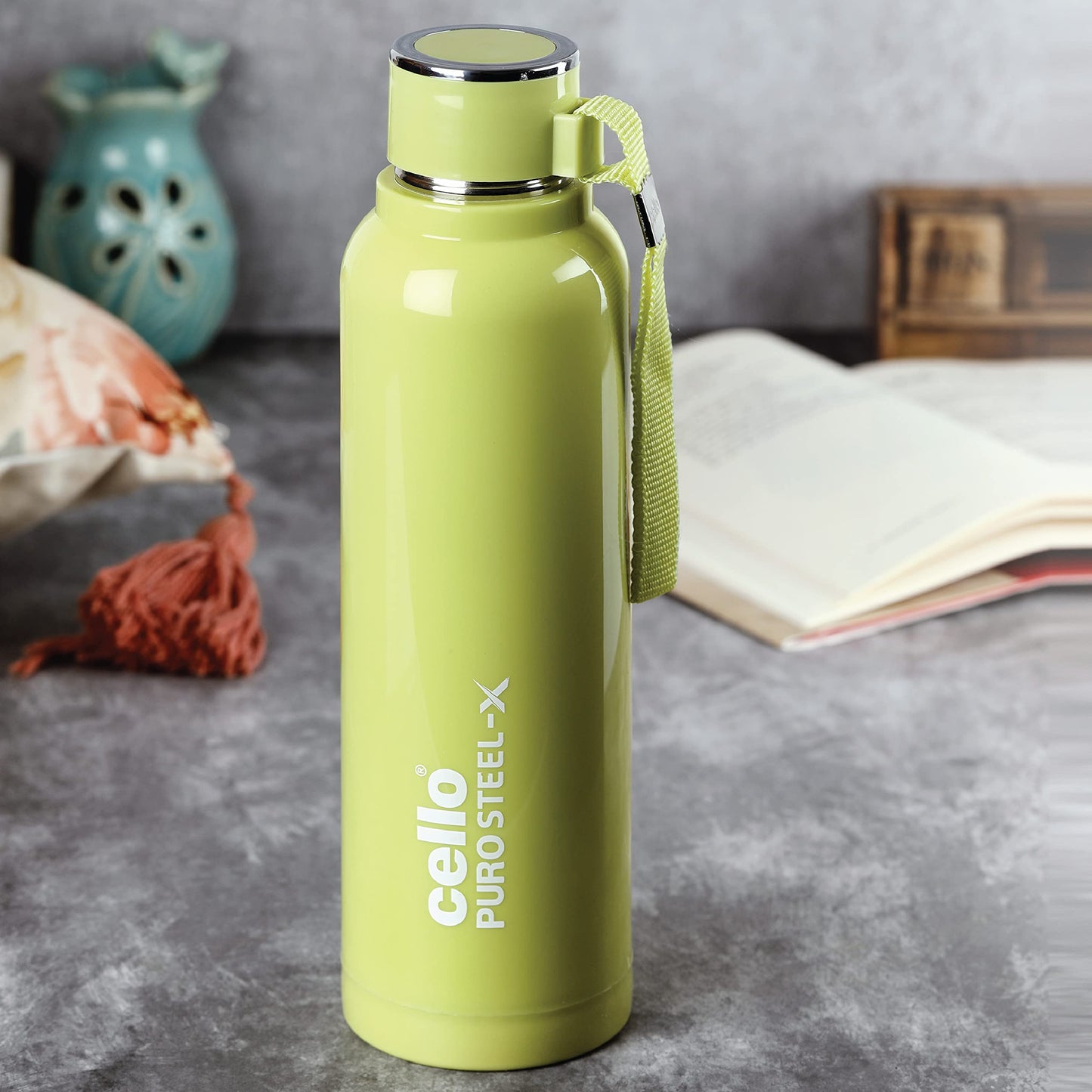 CELLO Puro Steel-X Benz 900 | Leak Proof| Wide Mouth & Easy to Open | Insulated Inner Steel Water Bottle | 650ml | Peach